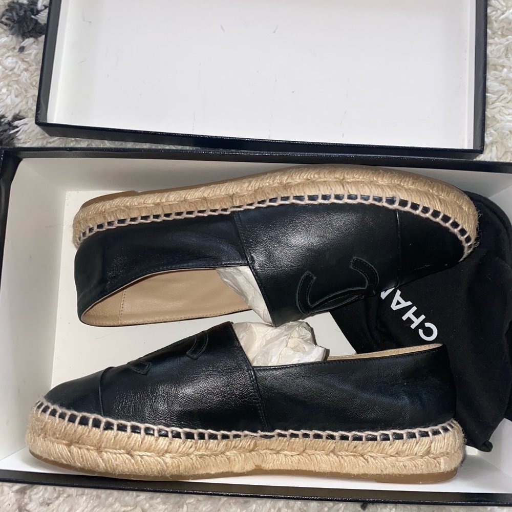 CHANEL BLACK ESPADRILLES 37
